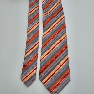 Geoffrey Beene Mens Tie Orange Peach Gray‎ Diagonal Stripe Polyester Blend